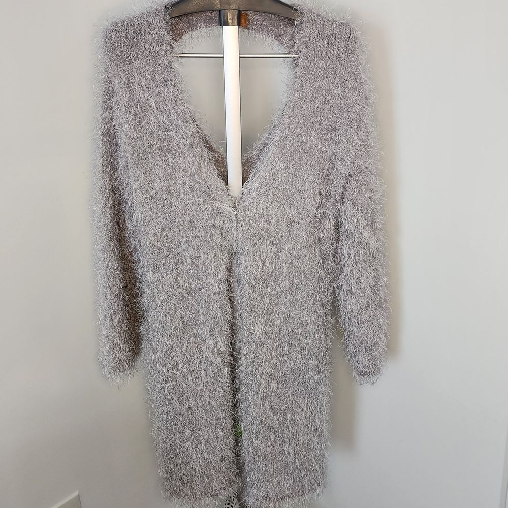 POL Fuzzy Eyelash Knit Sweater Dress Cozy V-Neck Long Sleeve Winter Party Small